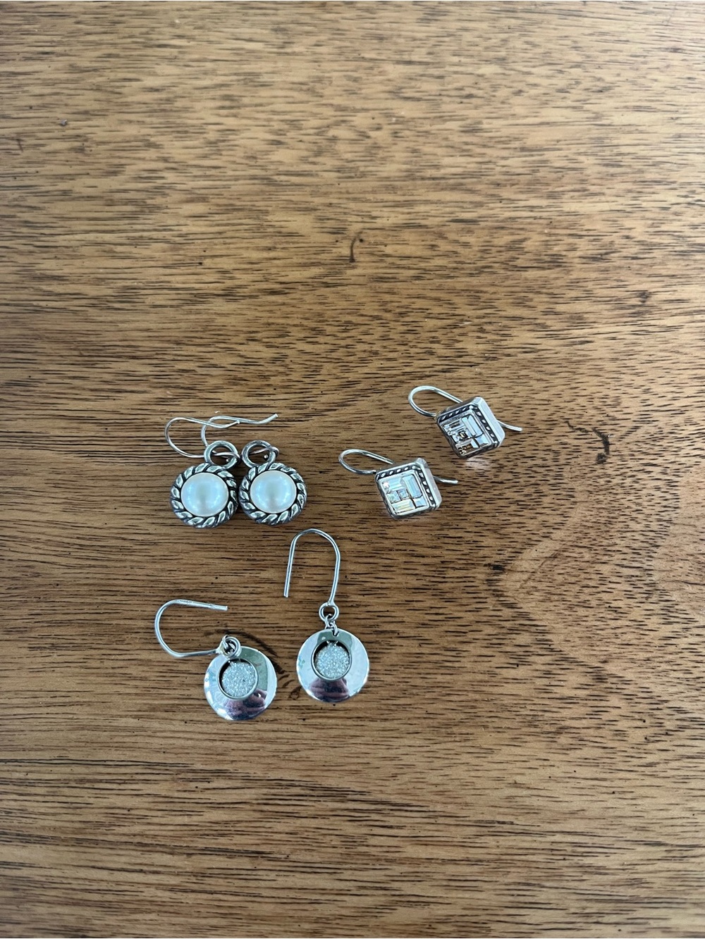 Sterling Silver Mixed Dangle Earrings Set in White and Silver